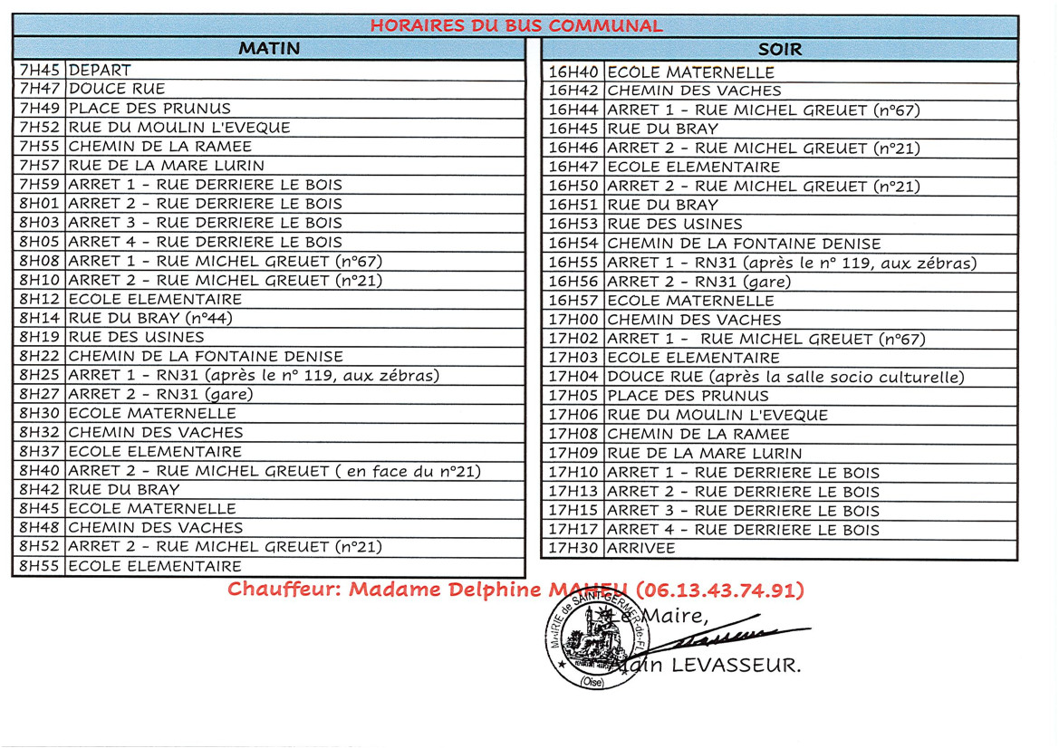 HORAIRES BUS