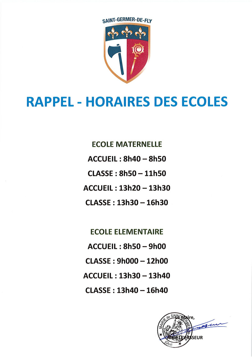 HORAIRES ECOLES